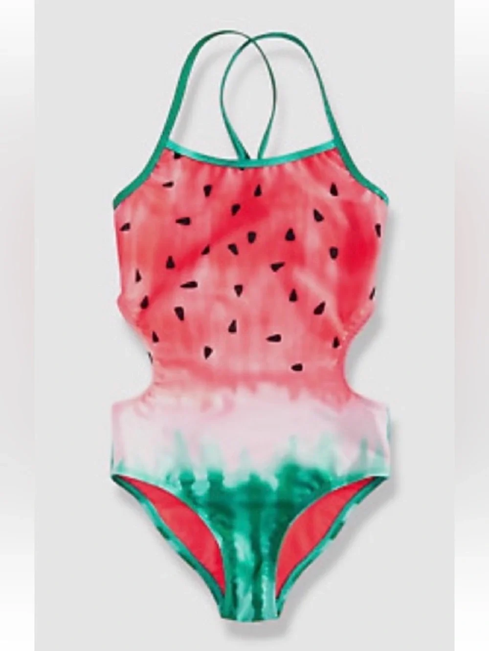 Breaking Waves Girl’s Green One-Piece Watermelon Swimsuit, NWT, Size 12